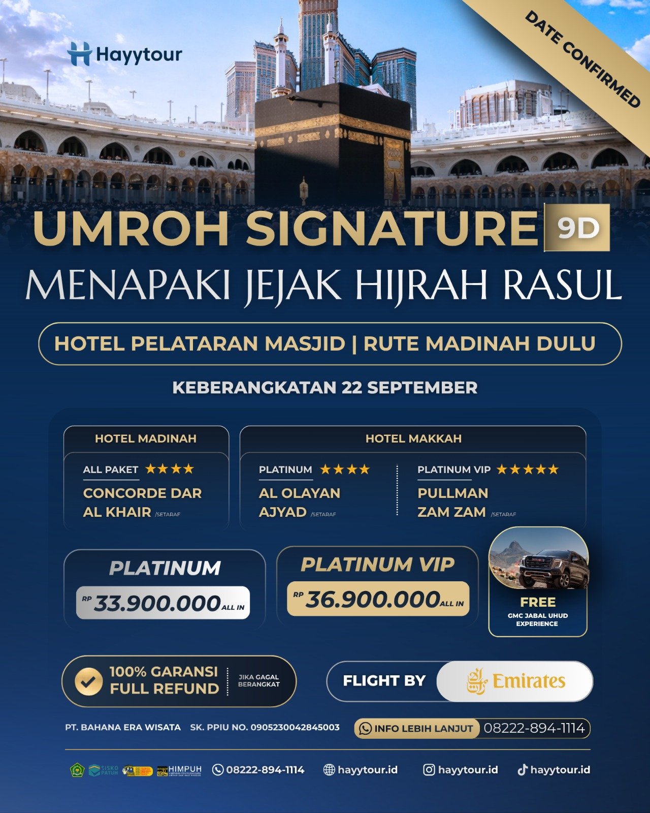 UMROH PLATINUM VIP HIGH SEASON 22 SEPTEMBER 9D